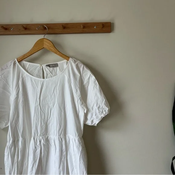 Everlane tiered white dress cotton poplin crewneck pockets size 6 women’s - Picture 2 of 5